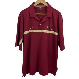 Nike FSU Short Sleeve Polo Mens L Maroon Lightweight T-Shirt Florida State EUC